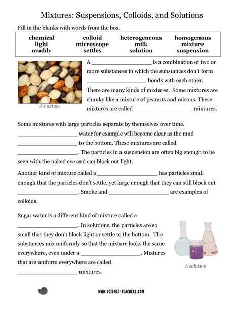 mixtures and solutions worksheet free